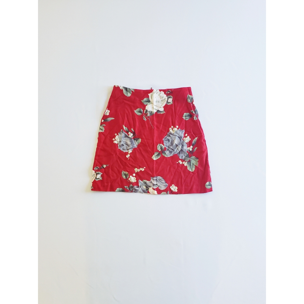 Striking Red Floral Mini Skirt